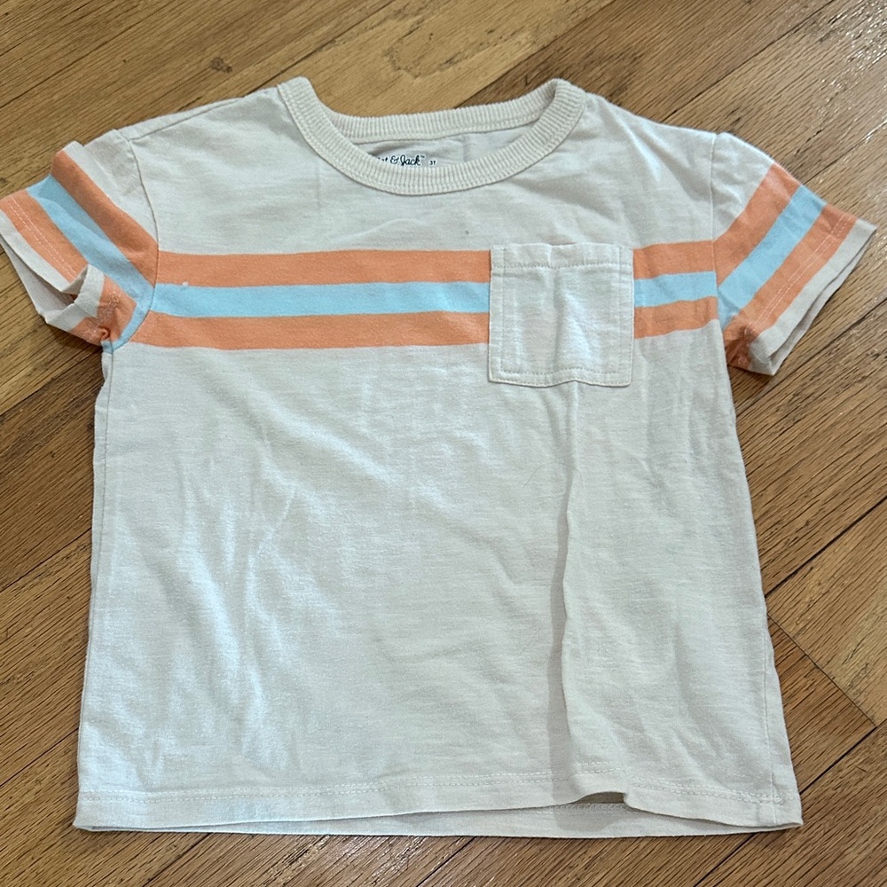 Cat & Jack Cream Tee with Peach and Light Blue Stripes